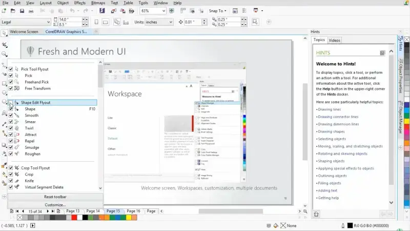 Рабочая панель CorelDRAW X4 выглядит так