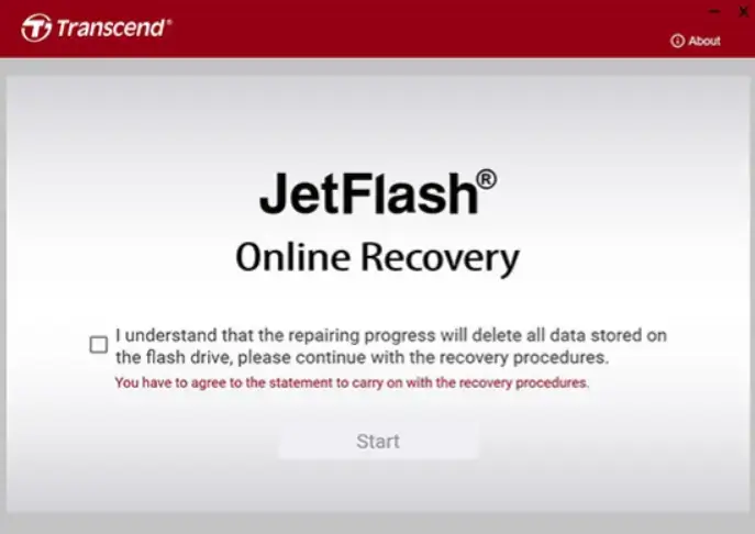 Скриншот интерфейса Transcend JetFlash Online Recovery