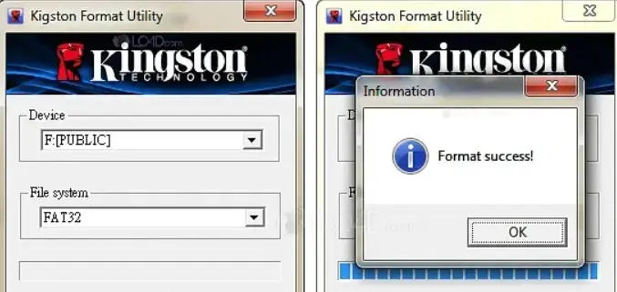 Скриншот интерфейса Kingston Format Utility