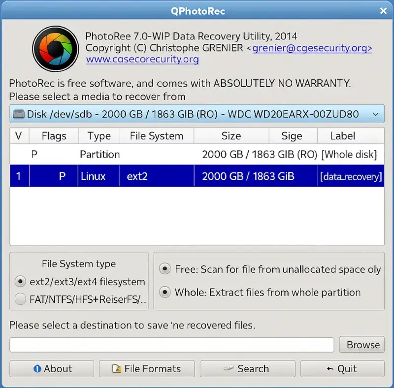 Интерфейс сервиса PhotoRec/TestDisk